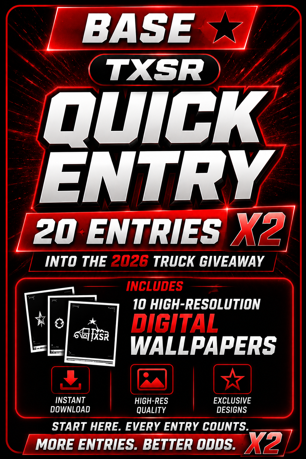 TXSR 2026 Base Package - 20X2=40 Entries