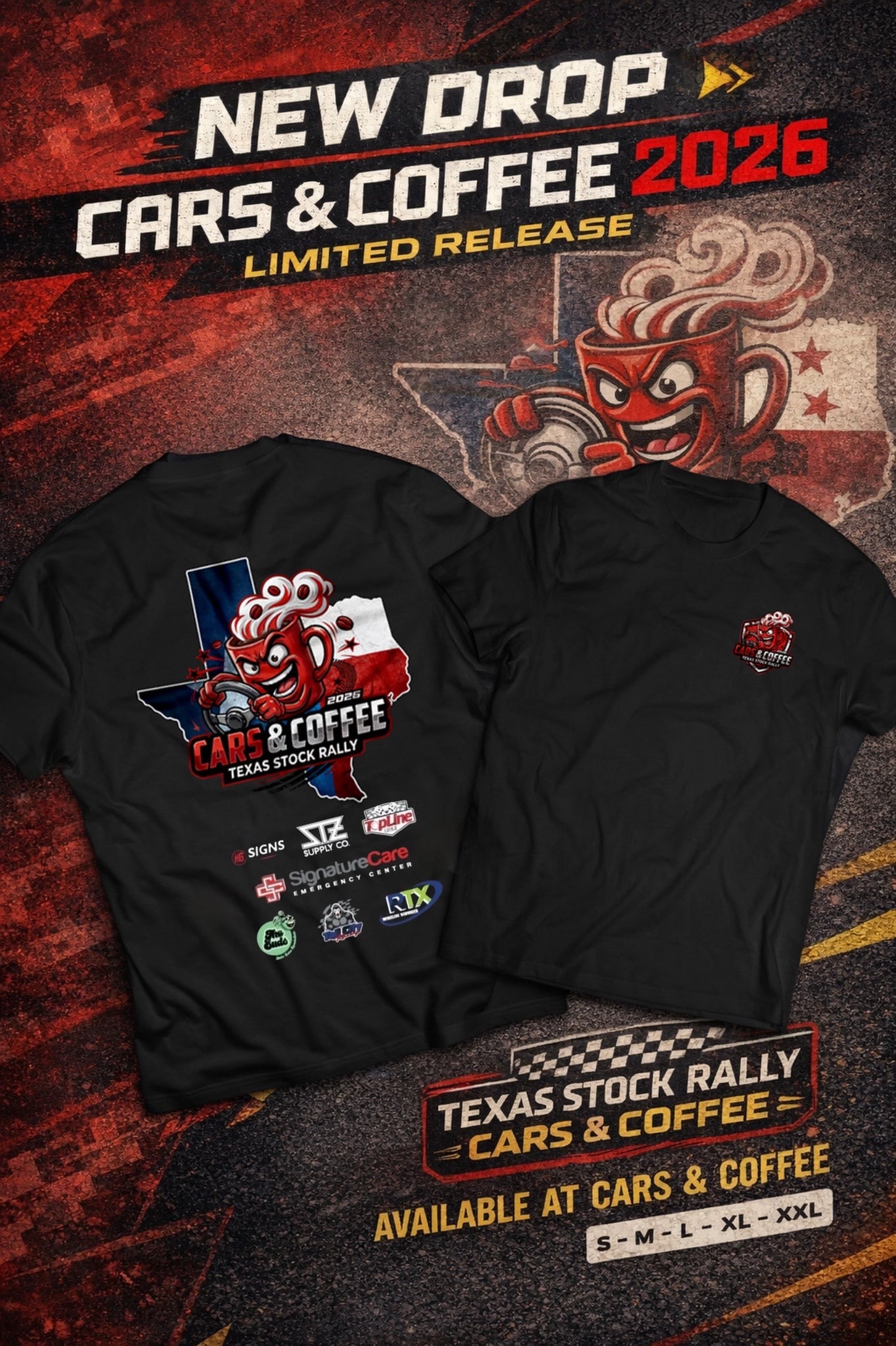 TXSR Cars & Coffee 2026 Event Tee - 10 Entries