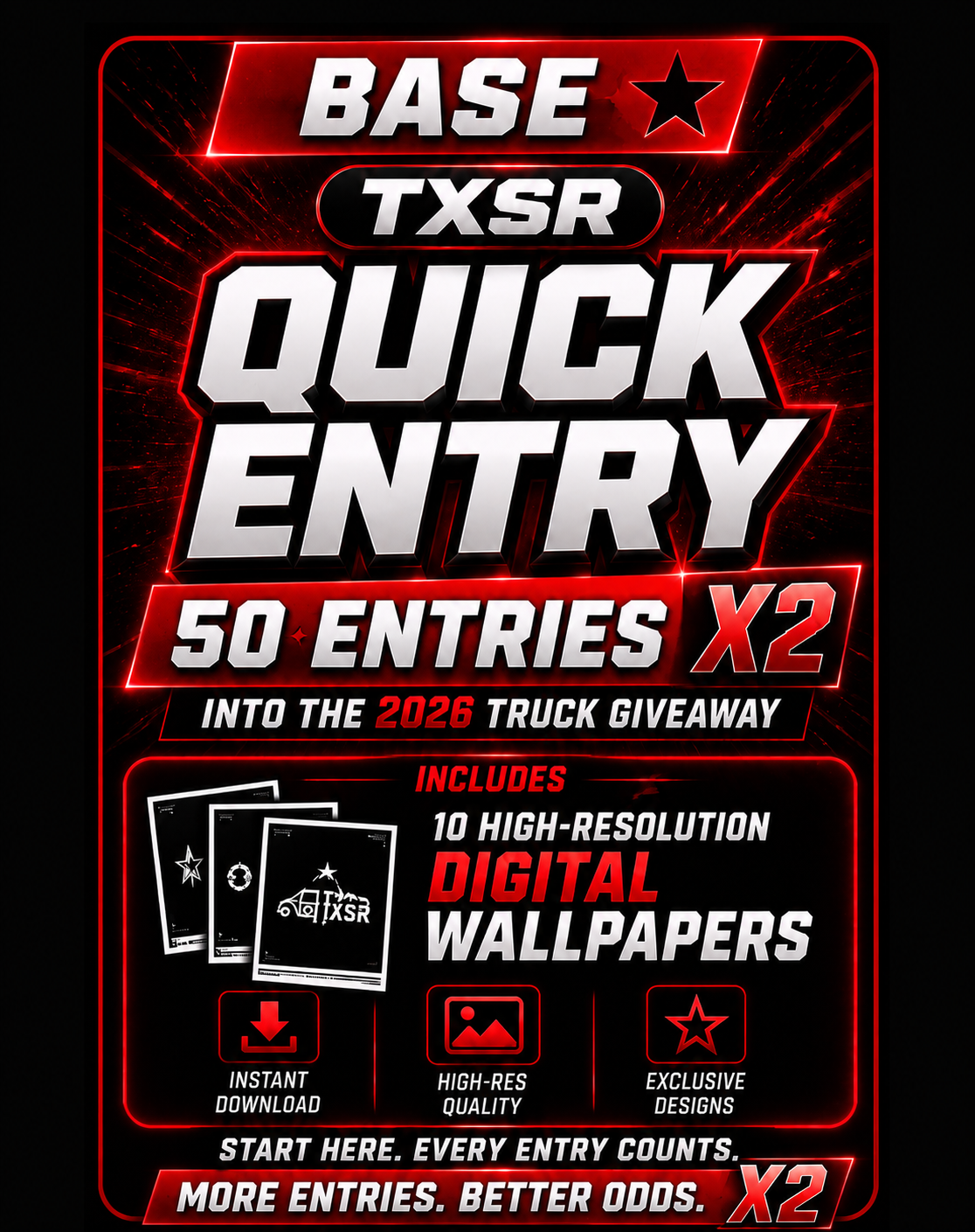 TXSR 2026 Base Package - 50X2 = (100) Entries